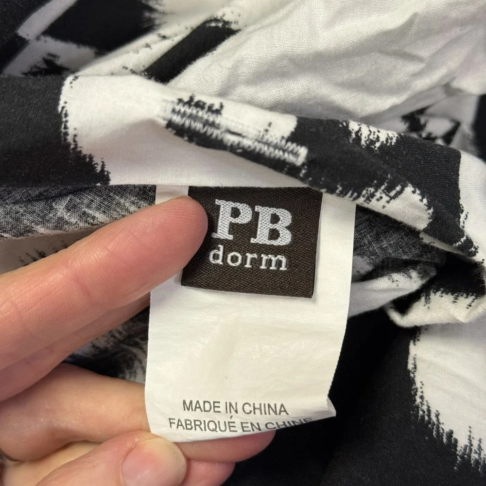 PBteen PB Dorm Twin Duvet Cover Black‎ White 100% Cotton Button Close